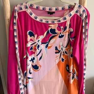 JM Collection Vibrant Pink and Orange Floral Top